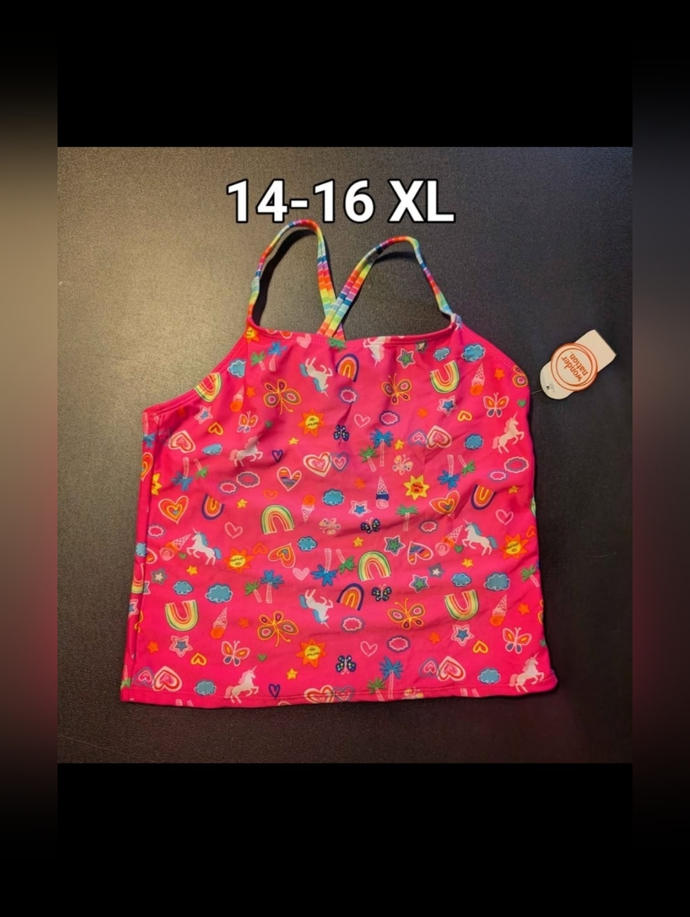 Kids' Pink Rainbow Print Tankini Top